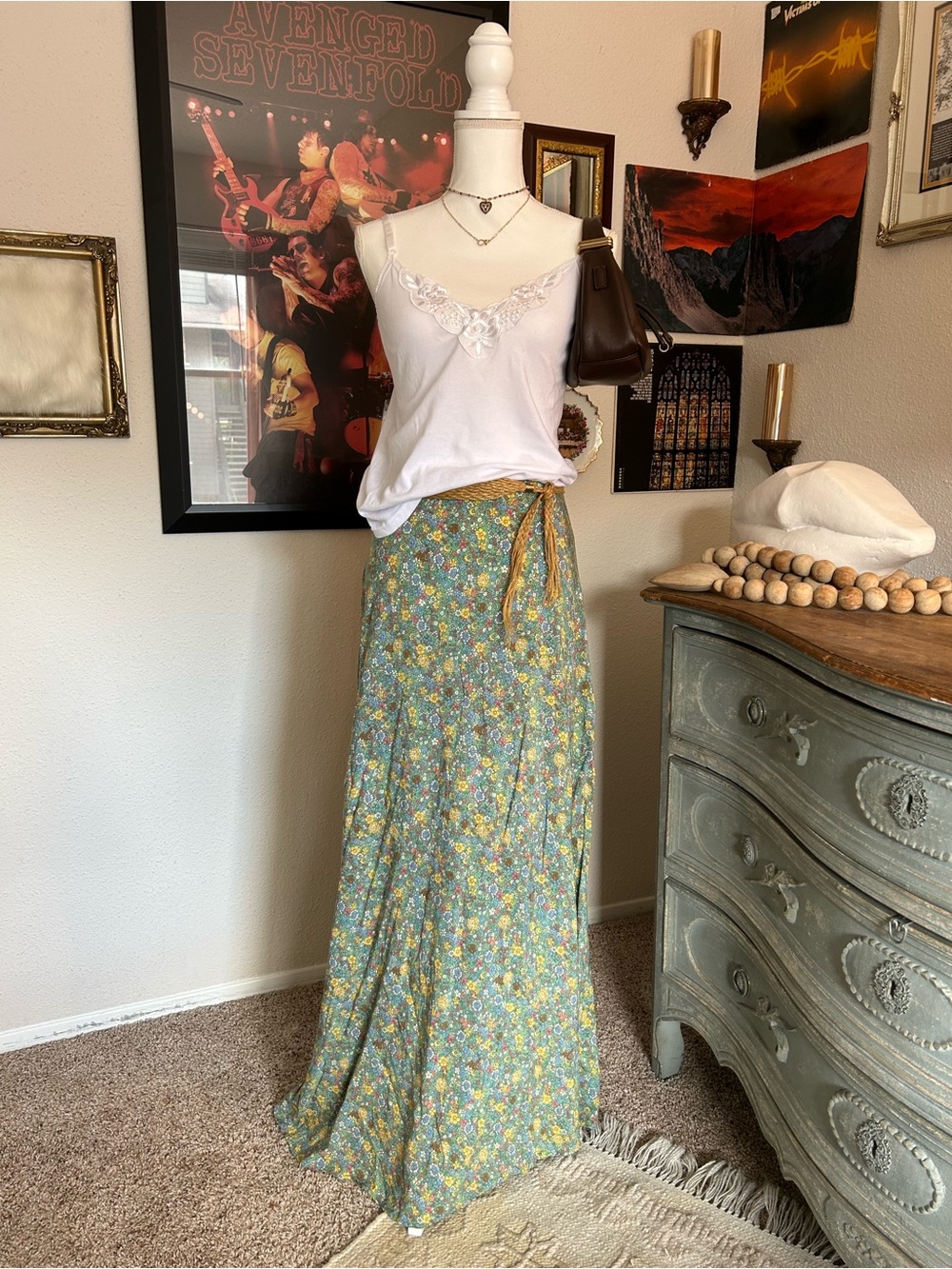 Natural Life Maxi Skirt Side-Slit Floral Size S Boho Cottagecore Fairy Festival